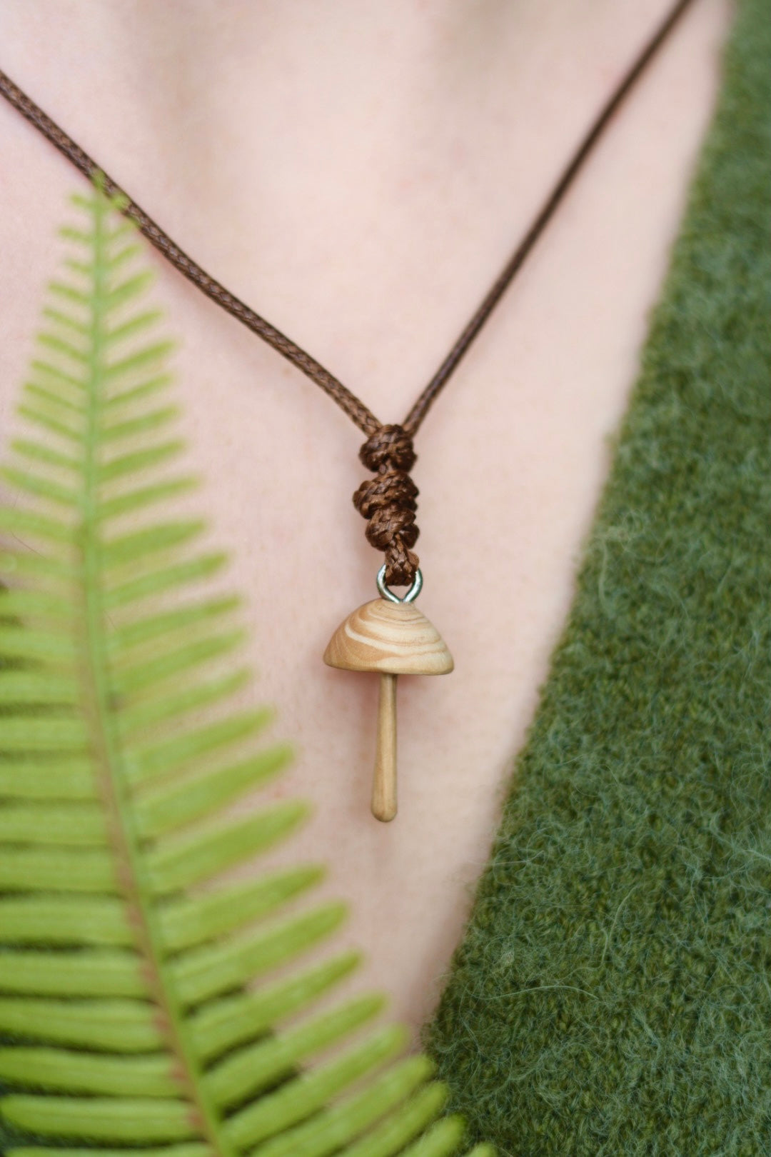 Hand carved wooden mushroom necklace - unique