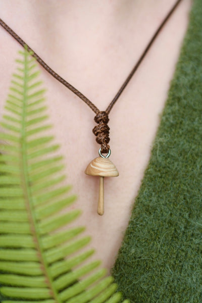 Hand carved wooden mushroom necklace - unique