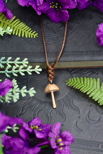 Hand carved wooden mushroom necklace - unique