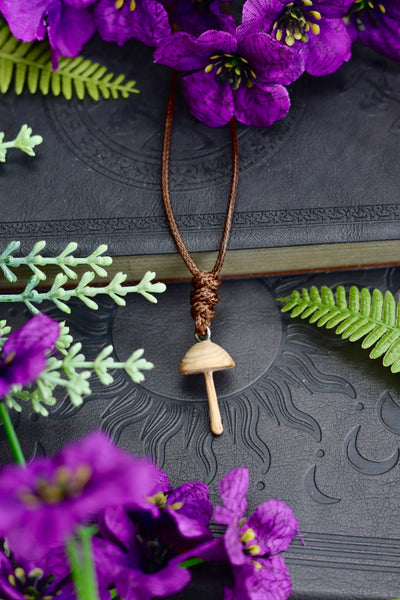 Hand carved wooden mushroom necklace - unique