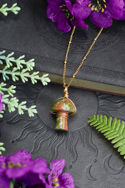 Unakite real stone mushroom necklace