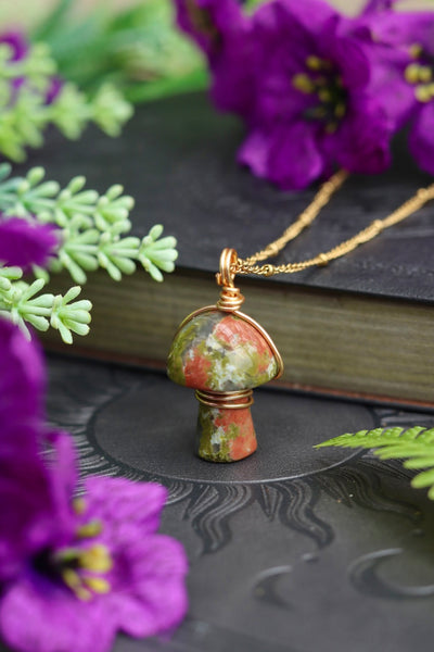 Unakite real stone mushroom necklace