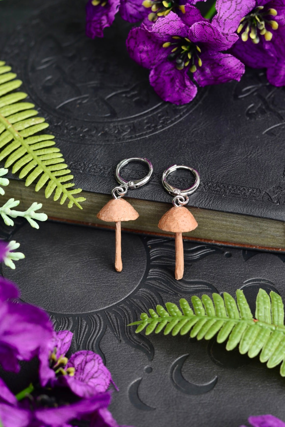 Hand carved wooden mushroom earrings - unique