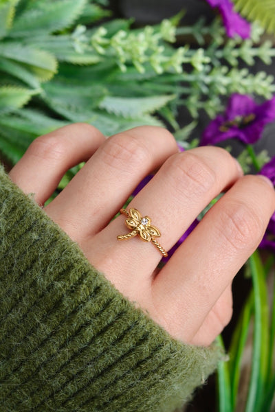 Delicate Dragonfly adjustable rings - Gold or Silver