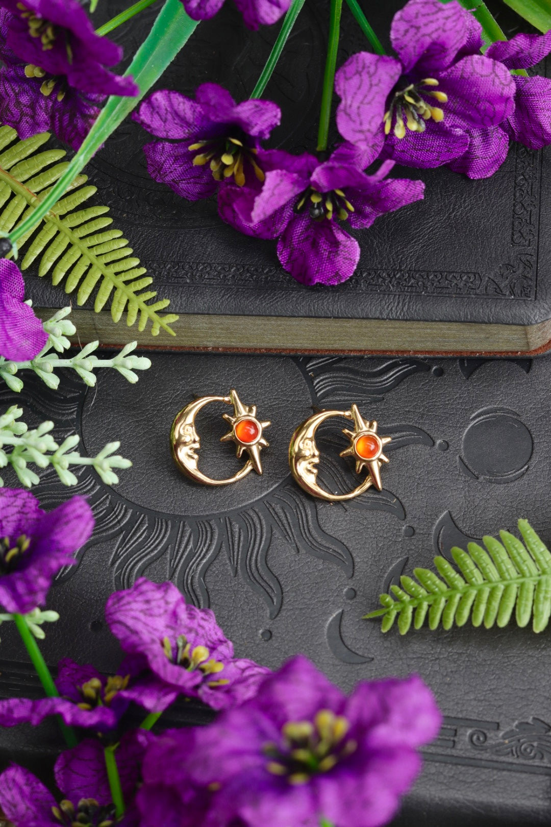 Crimson moon stud earrings