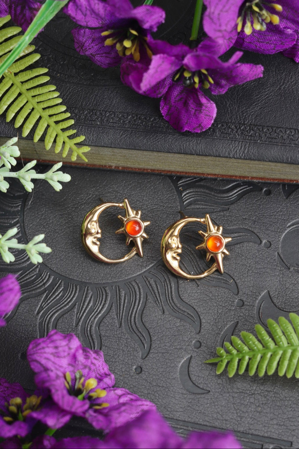 Crimson moon stud earrings