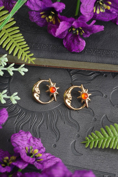 Crimson moon stud earrings