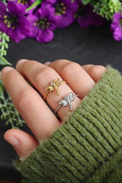 Delicate Dragonfly adjustable rings - Gold or Silver