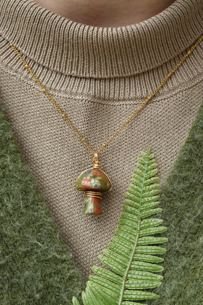 Unakite real stone mushroom necklace