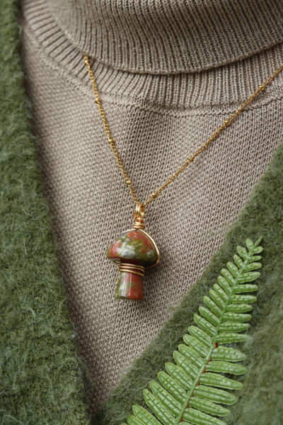 Unakite real stone mushroom necklace