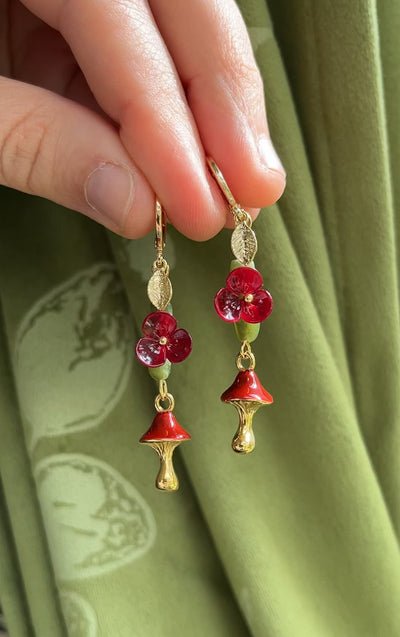 Red Bloom Mushroom Earrings