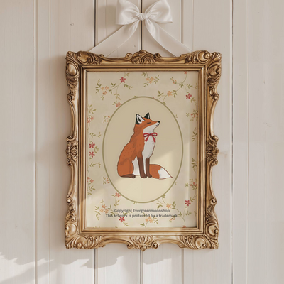 Floral fox wall art print