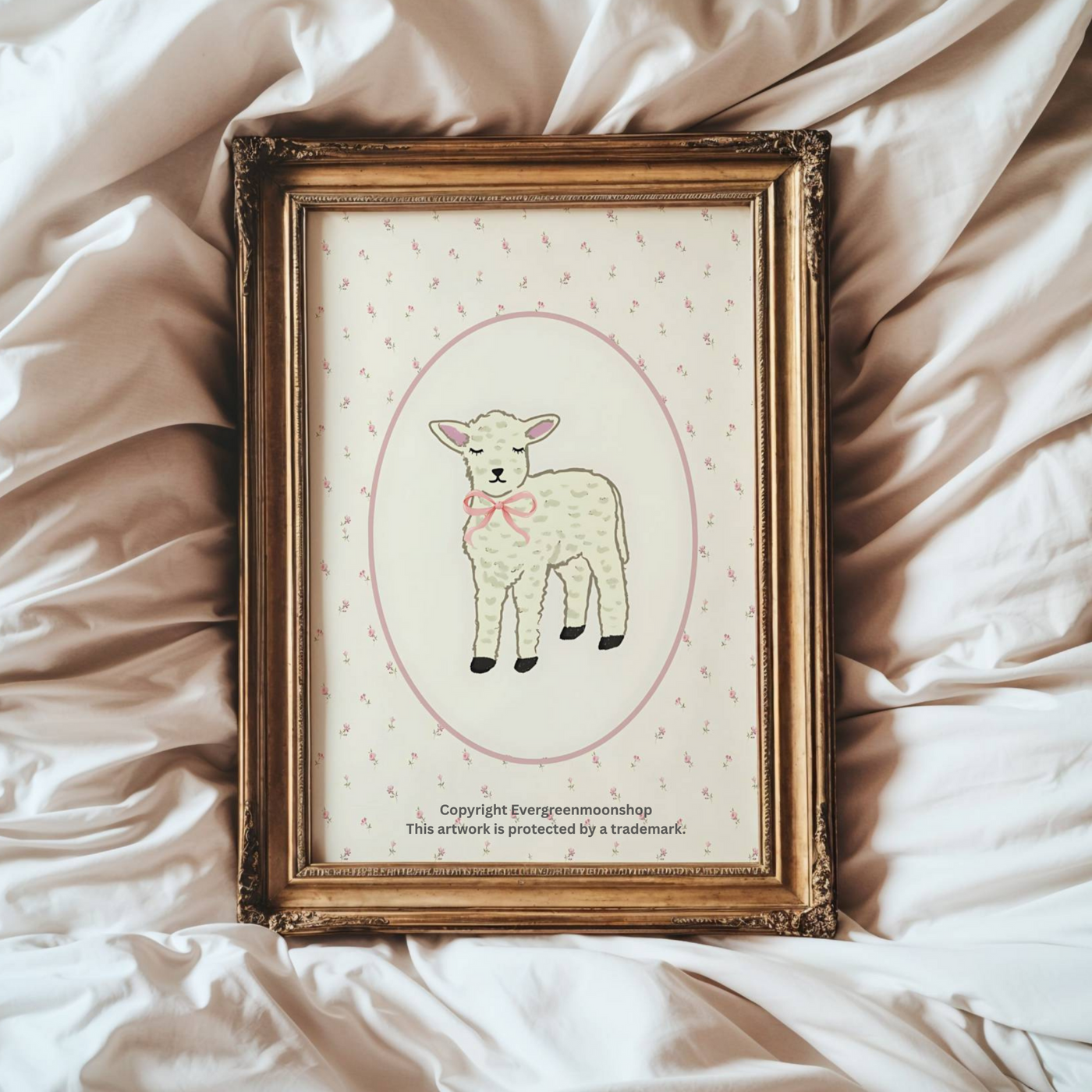 Lamb elegant pink wall art print