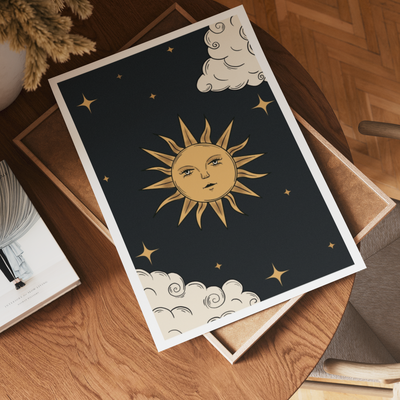 Sun celestial dark wall art print