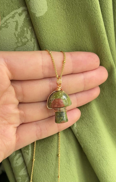 Unakite real stone mushroom necklace