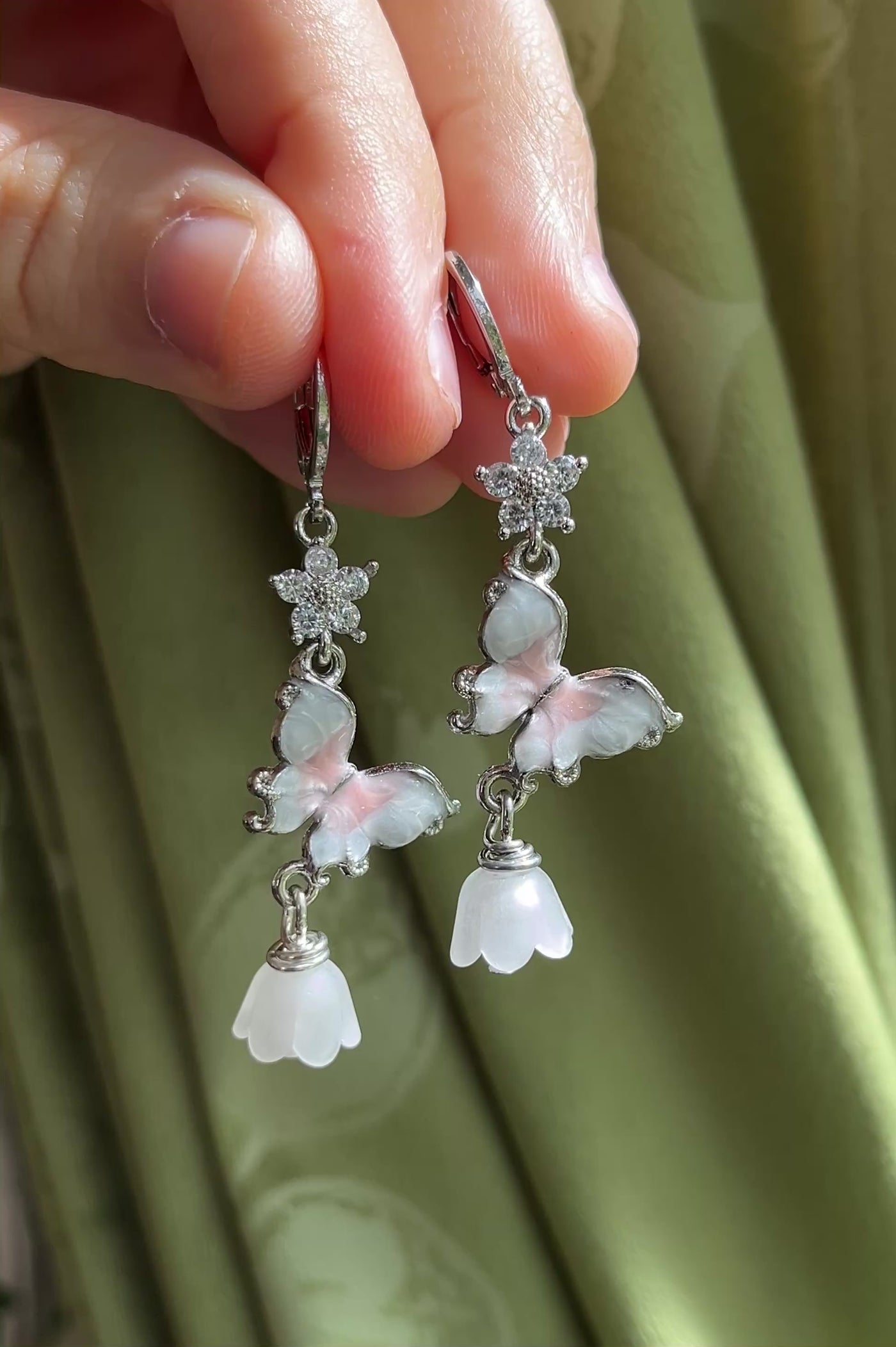 Butterfly in spring silver earrings
