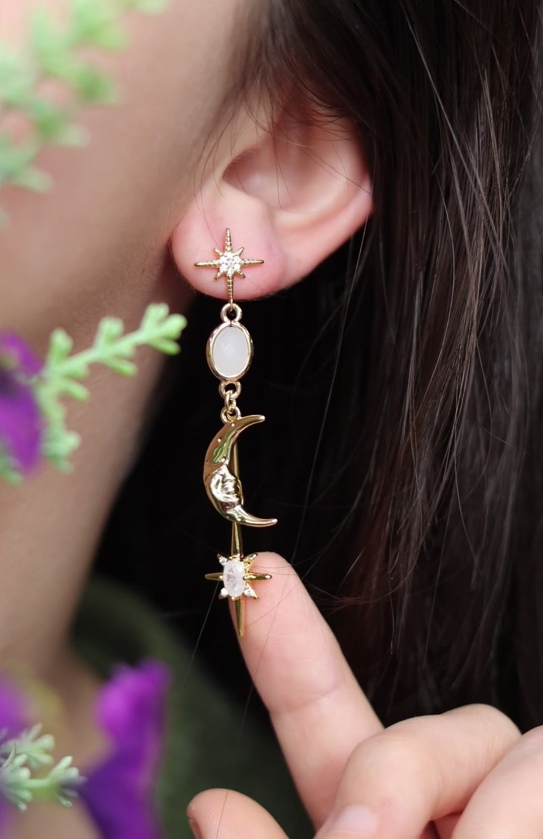 Night sky moon earrings