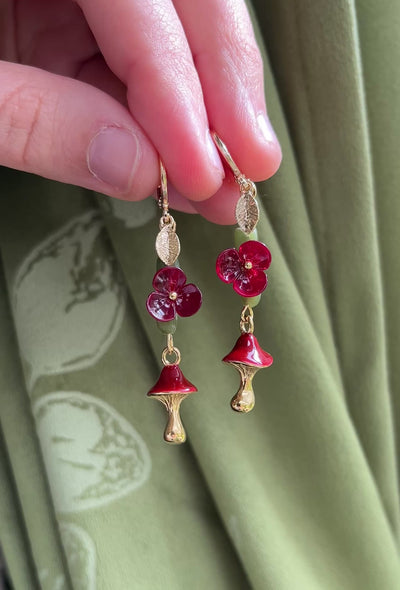 Red Bloom Mushroom Earrings